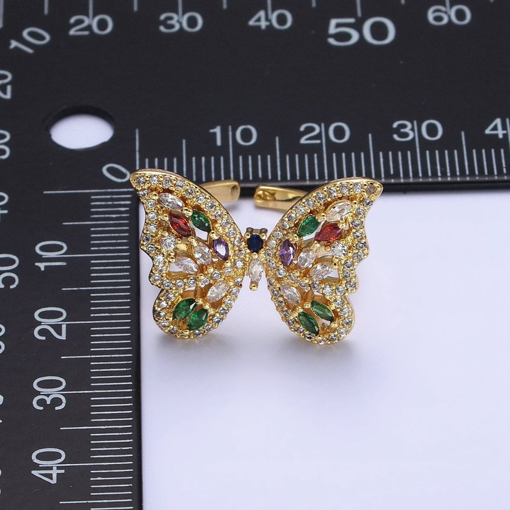 16K Gold plated Wings Butterfly Multicolor Marquise CZ Statement Ring in Gold & Silver | O-1573 O-1574