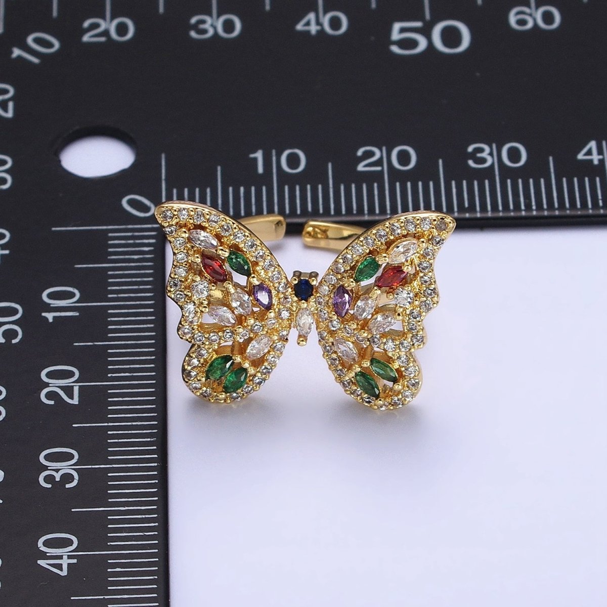 16K Gold plated Wings Butterfly Multicolor Marquise CZ Statement Ring in Gold & Silver | O-1573 O-1574