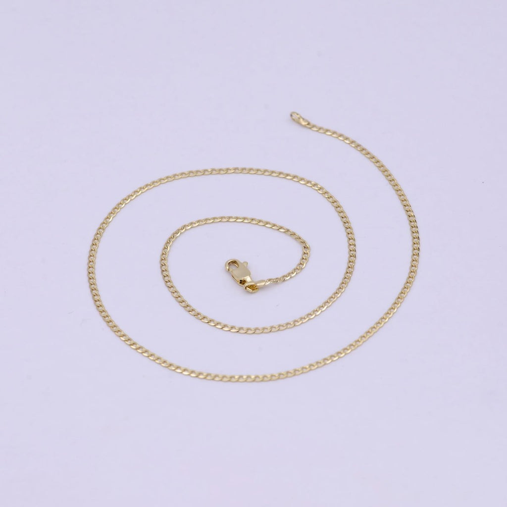 17.5 Inch Curb Finished Chain, Dainty 2mm 14K Gold plated Necklace with Lobster Clasps | WA-623