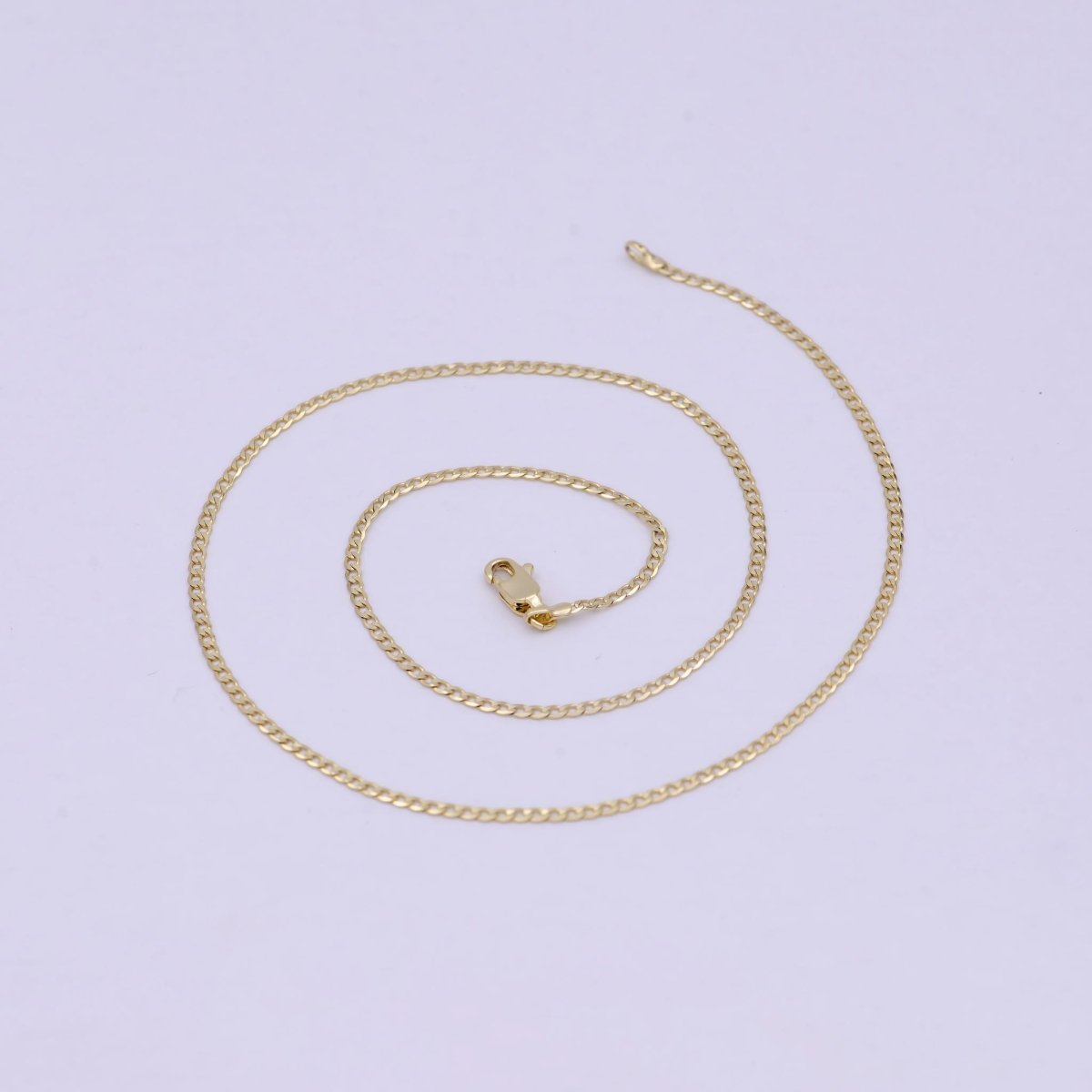 17.5 Inch Curb Finished Chain, Dainty 2mm 14K Gold plated Necklace with Lobster Clasps | WA-623