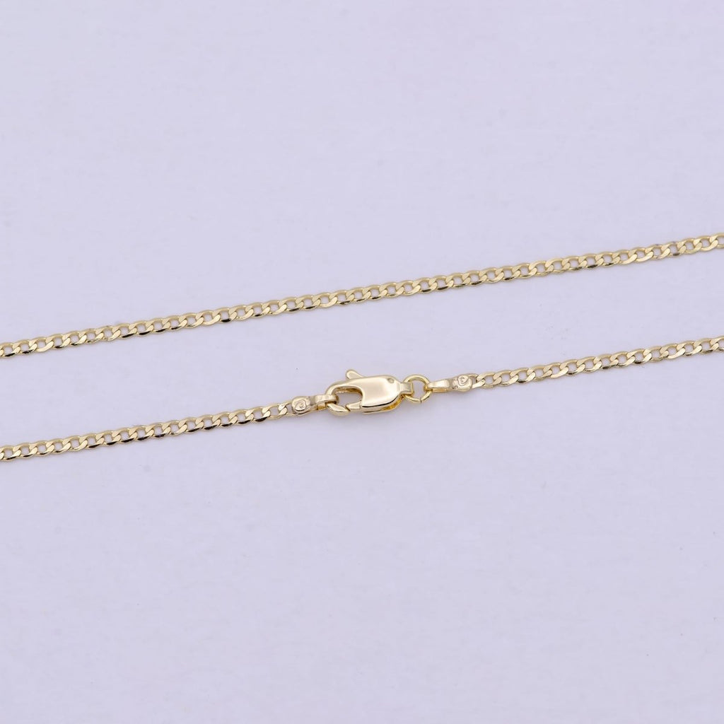 17.5 Inch Curb Finished Chain, Dainty 2mm 14K Gold plated Necklace with Lobster Clasps | WA-623