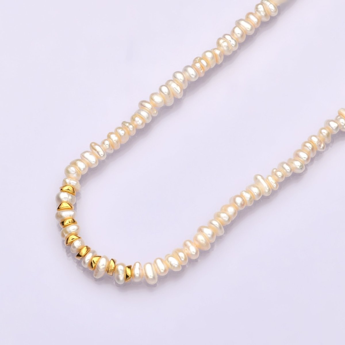 17.5 Inch Half 4.5mm Pearl Seed w. Gold Spacer Beads, Half Textured Heart Chain Necklace | WA - 1450 Clearance Pricing 