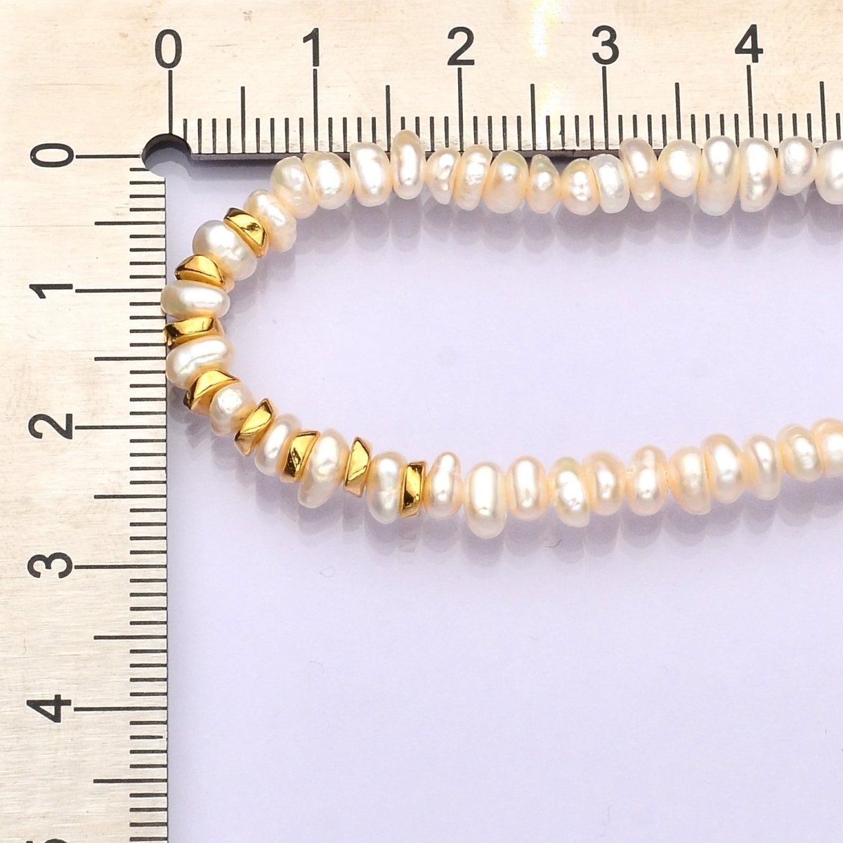 17.5 Inch Half 4.5mm Pearl Seed w. Gold Spacer Beads, Half Textured Heart Chain Necklace | WA - 1450 Clearance Pricing 