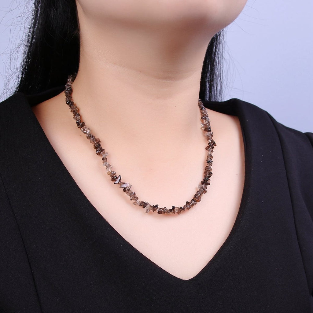 17.5 Inch Natural Dark Smokey Quartz Crystal Stone Bead Necklace with 2" Extender | WA-640 Clearance Pricing - DLUXCA