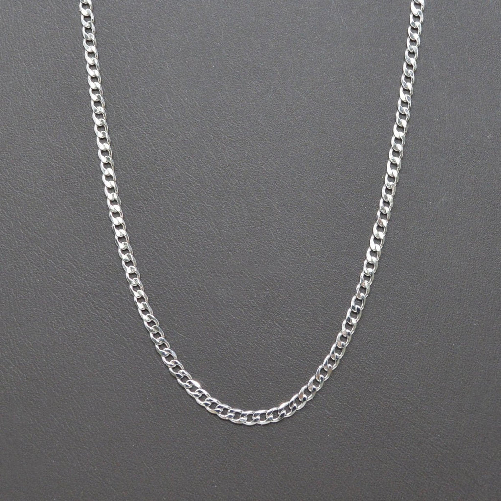 17.5 inch Silver Miami Cuban Curb Chain Necklace, White Gold plated Curb Finished Necklace, 2.5mm Curb Necklace w/ Spring Ring | CN-1013 Clearance Pricing - DLUXCA