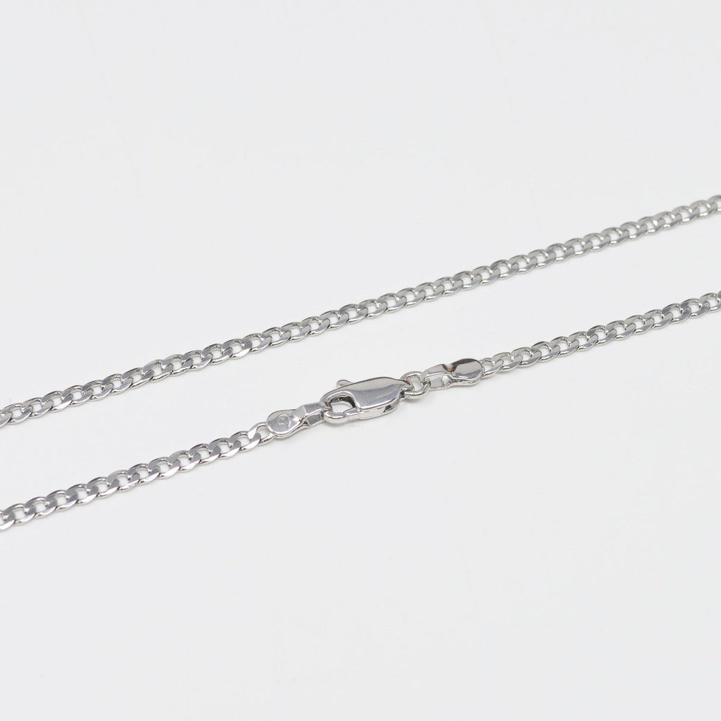 17.5 inch Silver Miami Cuban Curb Chain Necklace, White Gold plated Curb Finished Necklace, 2.5mm Curb Necklace w/ Spring Ring | CN-1013 Clearance Pricing - DLUXCA
