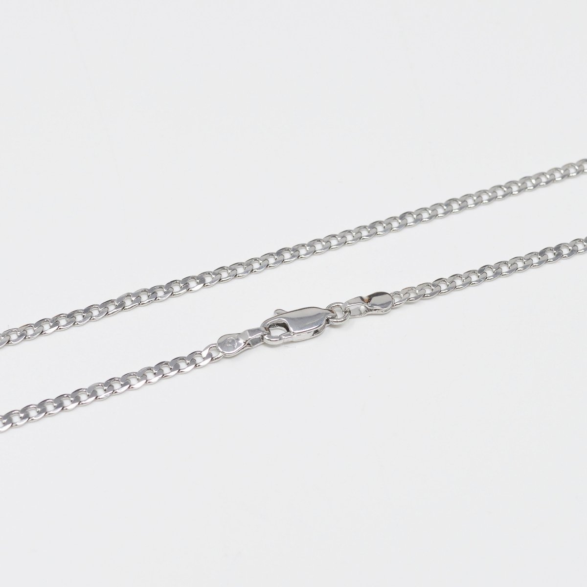 17.5 inch Silver Miami Cuban Curb Chain Necklace, White Gold plated Curb Finished Necklace, 2.5mm Curb Necklace w/ Spring Ring | CN-1013 Clearance Pricing - DLUXCA