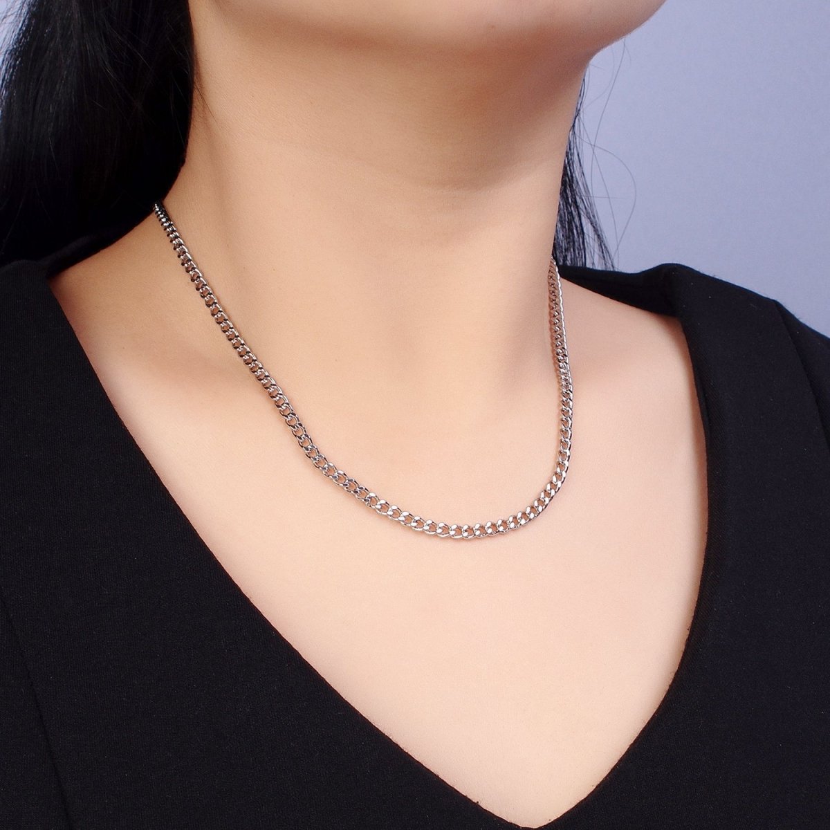 17.5'' Ready to Use White Gold plated Cuban Curb Necklace Chain 3.5mm Necklace | WA-1561 Clearance Pricing - DLUXCA