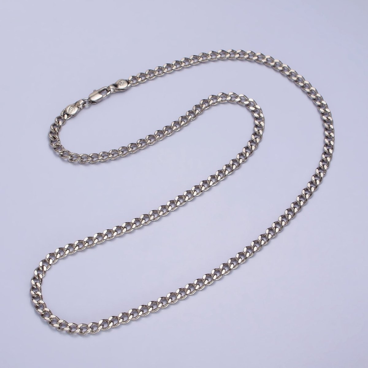 17.5'' Ready to Use White Gold plated Cuban Curb Necklace Chain 3.5mm Necklace | WA-1561 Clearance Pricing - DLUXCA
