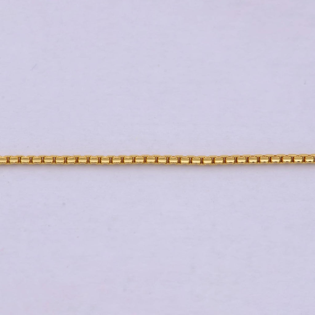 17.7 Inch Boston Box Finished Chain, Dainty 1.1mm 24K Gold Plated Box Necklace with Spring Ring | WA-624 Clearance Pricing - DLUXCA