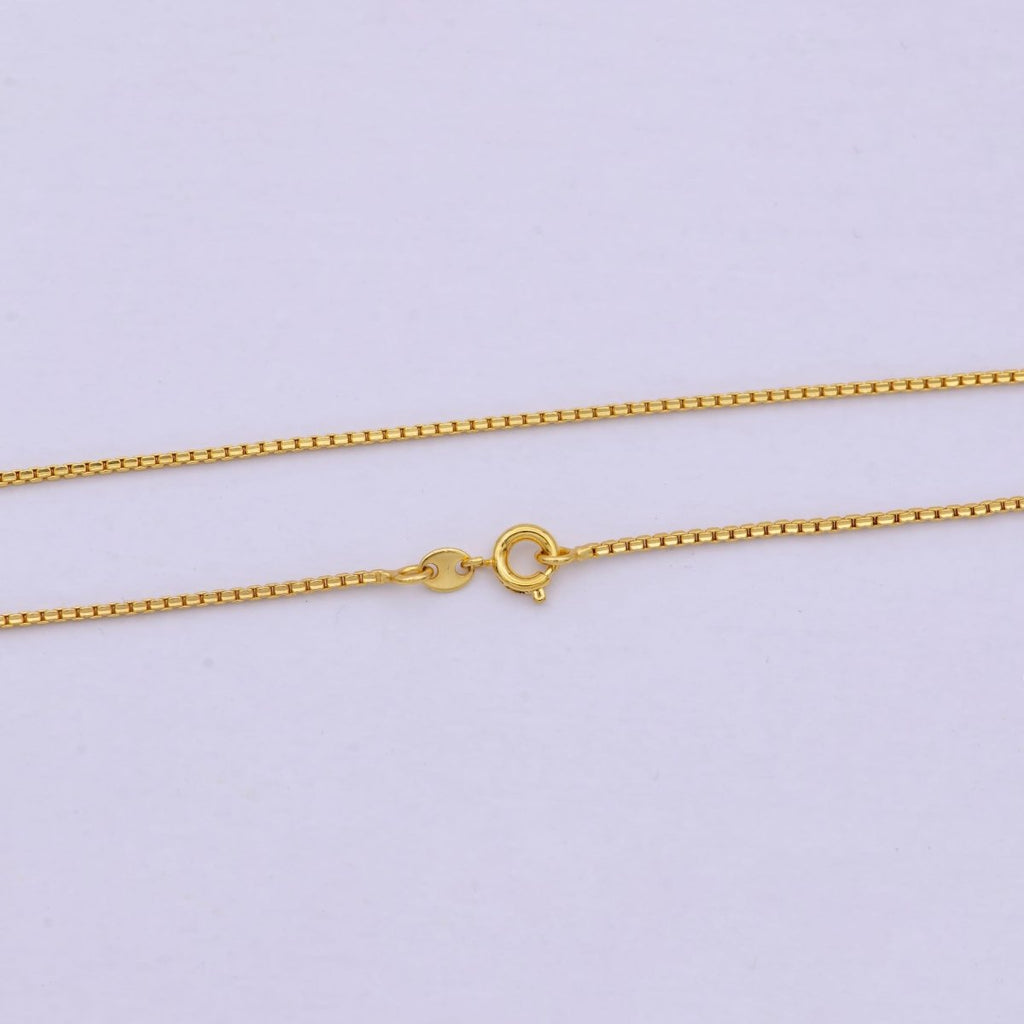 17.7 Inch Boston Box Finished Chain, Dainty 1.1mm 24K Gold Plated Box Necklace with Spring Ring | WA-624 Clearance Pricing - DLUXCA