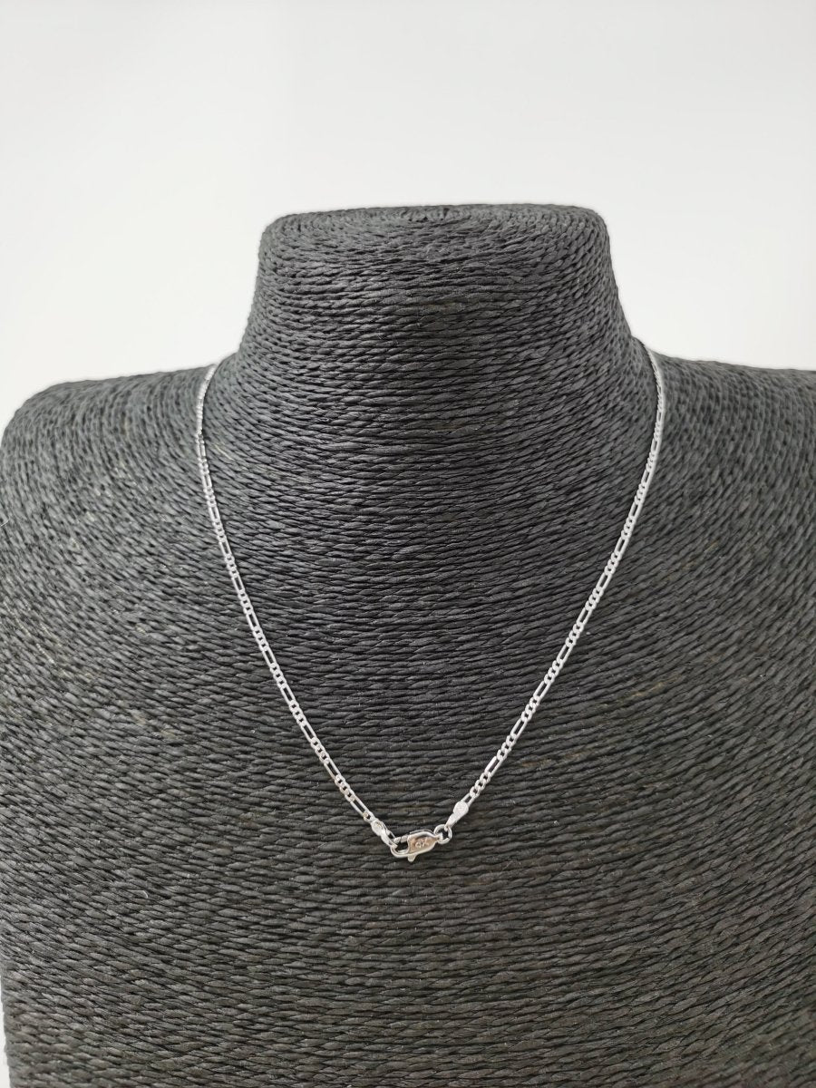 17.7 inch Figaro Chain Necklace, White Gold plated Necklace For Jewelry Making, Dainty 1.5mm Figaro Necklace w/ Lobster Clasps | CN-628 Clearance Pricing - DLUXCA
