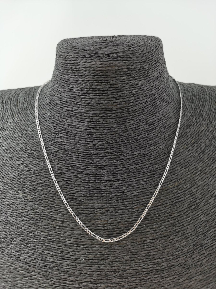 17.7 inch Figaro Chain Necklace, White Gold plated Necklace For Jewelry Making, Dainty 1.5mm Figaro Necklace w/ Lobster Clasps | CN-628 Clearance Pricing - DLUXCA