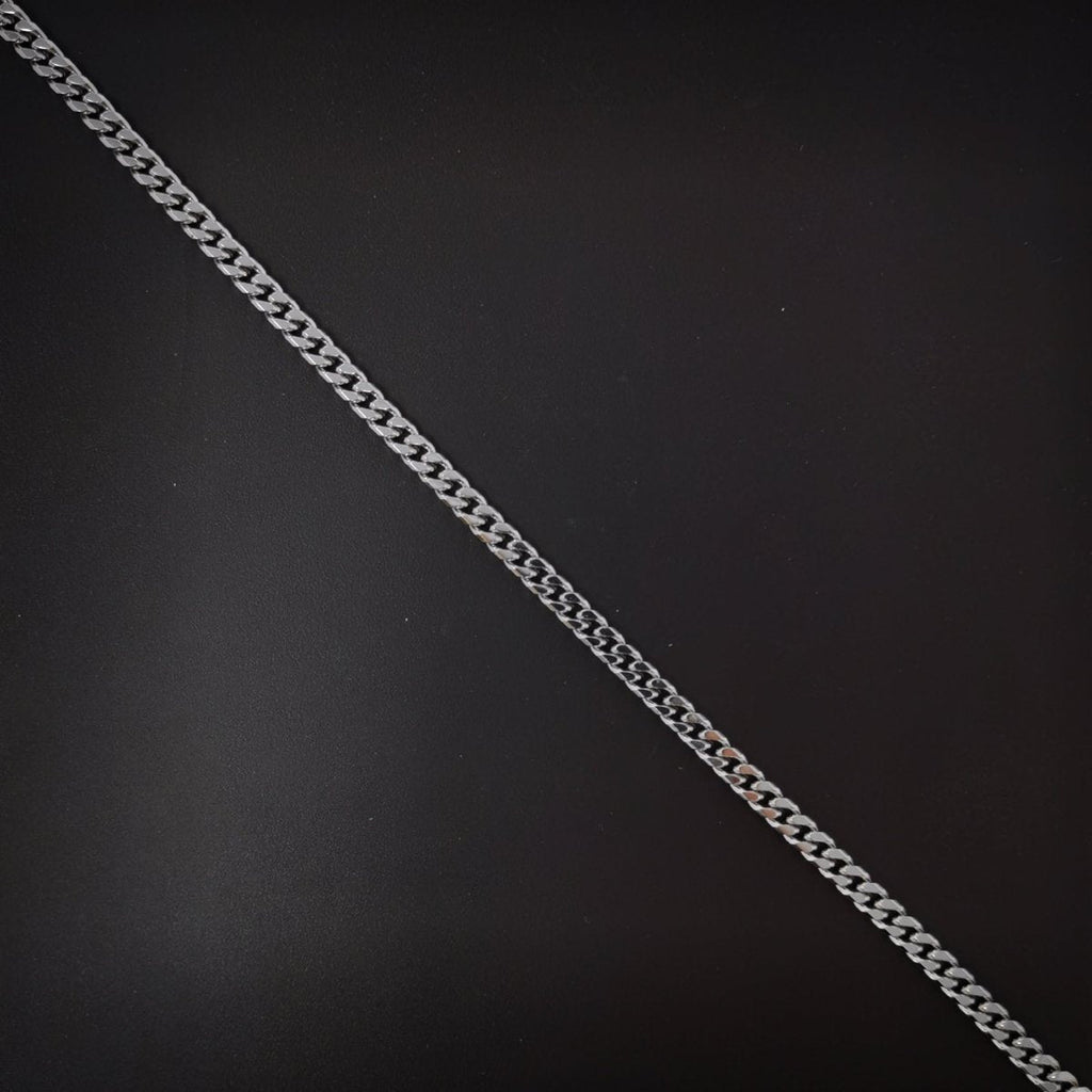17.7 inch Silver Curb Chain Necklace, White Gold plated Curb Finished Necklace, 3mm Curb Necklace w/ Spring Ring | CN-620 Clearance Pricing - DLUXCA