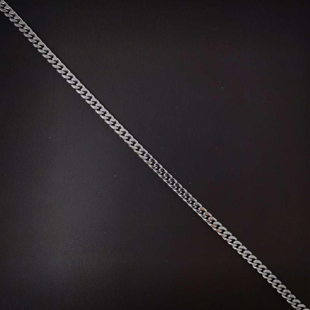 17.7 inch Silver Curb Chain Necklace, White Gold plated Curb Finished Necklace, 3mm Curb Necklace w/ Spring Ring | CN-620 Clearance Pricing - DLUXCA