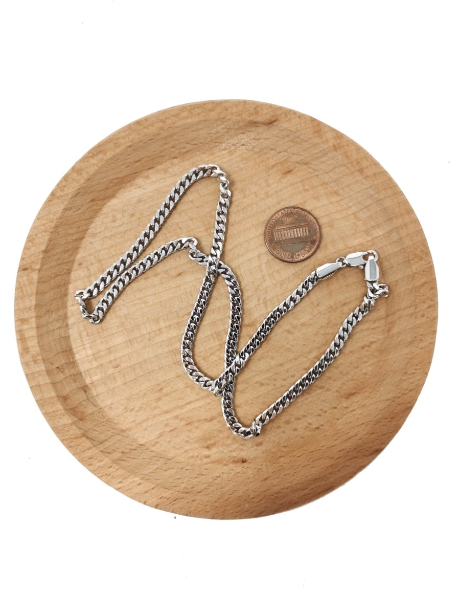 17.7 inch Silver Curb Chain Necklace, White Gold plated Curb Finished Necklace, 3mm Curb Necklace w/ Spring Ring | CN-620 Clearance Pricing - DLUXCA