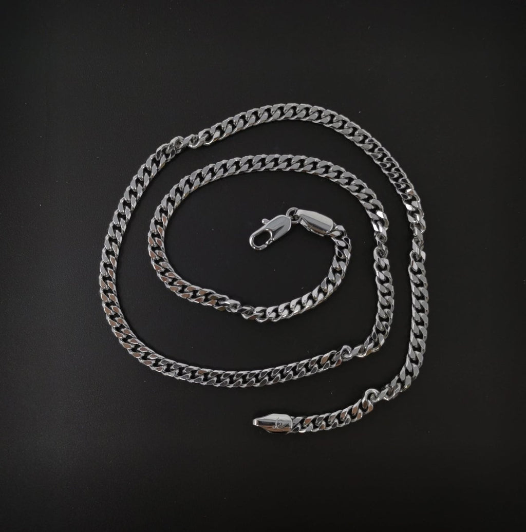 17.7 inch Silver Curb Chain Necklace, White Gold plated Curb Finished Necklace, 3mm Curb Necklace w/ Spring Ring | CN-620 Clearance Pricing - DLUXCA