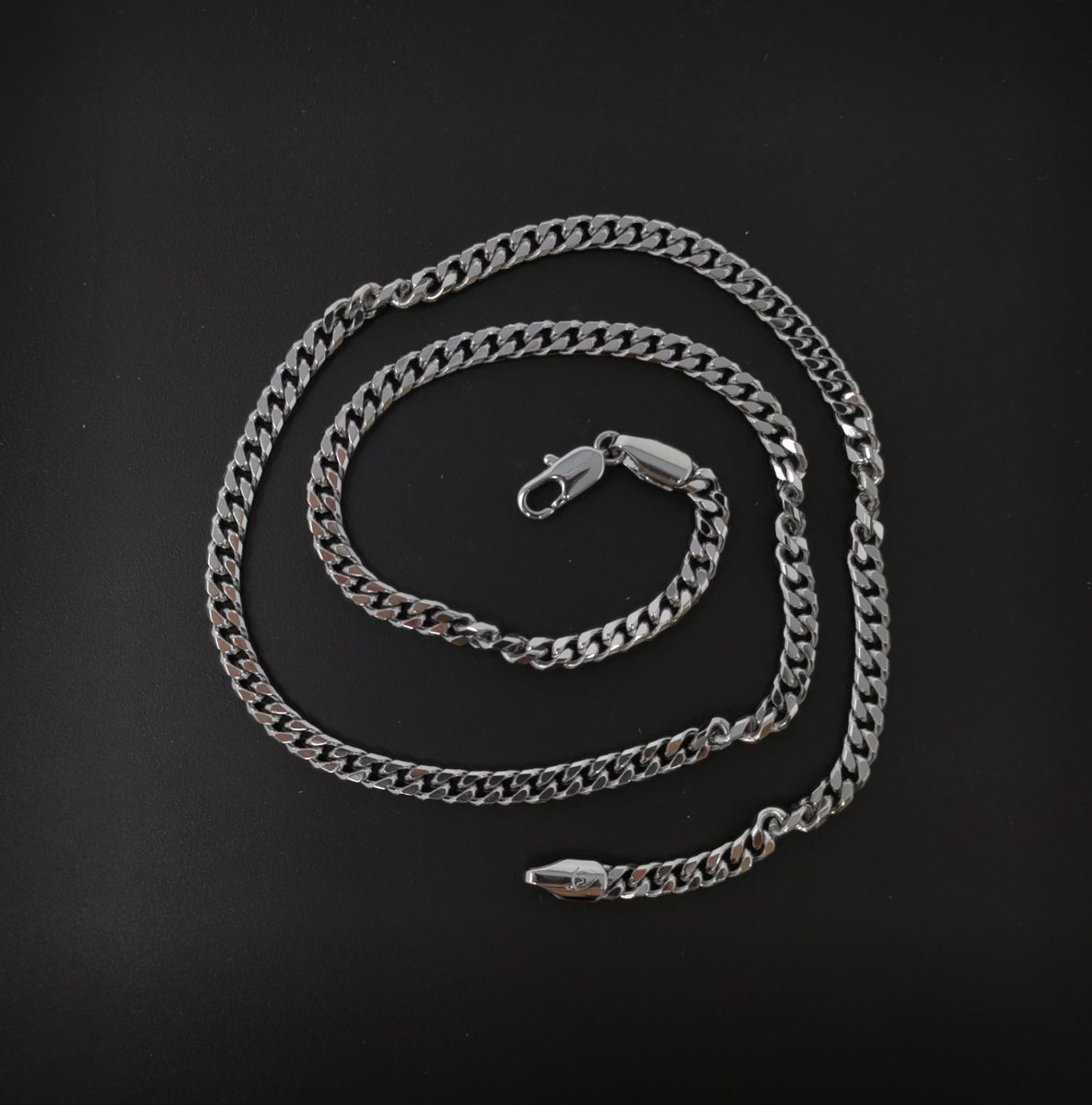 17.7 inch Silver Curb Chain Necklace, White Gold plated Curb Finished Necklace, 3mm Curb Necklace w/ Spring Ring | CN-620 Clearance Pricing - DLUXCA