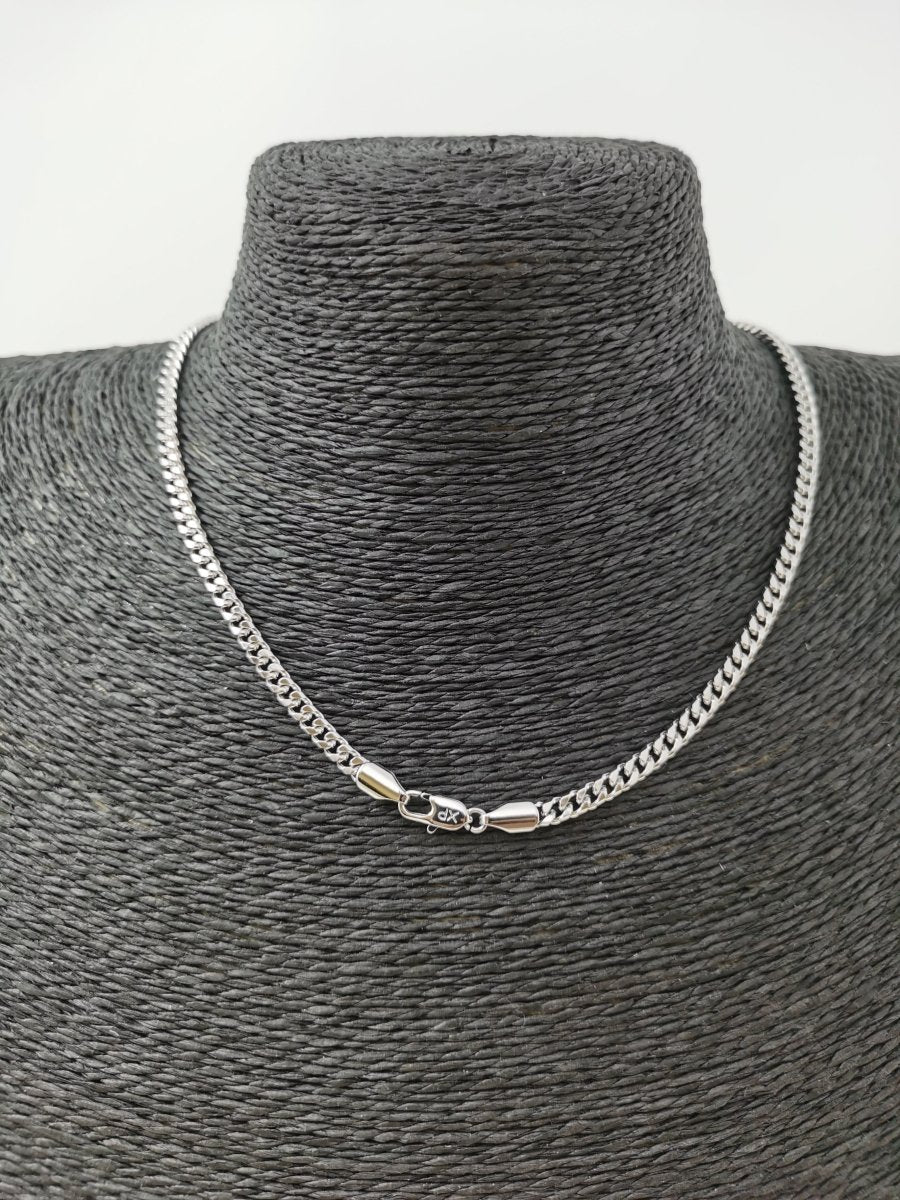 17.7 inch Silver Curb Chain Necklace, White Gold plated Curb Finished Necklace, 3mm Curb Necklace w/ Spring Ring | CN-620 Clearance Pricing - DLUXCA