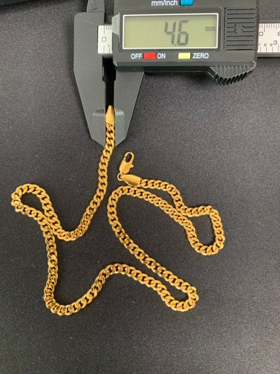 17.7'' Ready to Use 24K Gold plated Cuban Curb Necklace Chain, Layering Curb Chain Necklace, Lobster Clasp, Width is 4.6mm | CN - 524 Clearance Pricing - DLUXCA