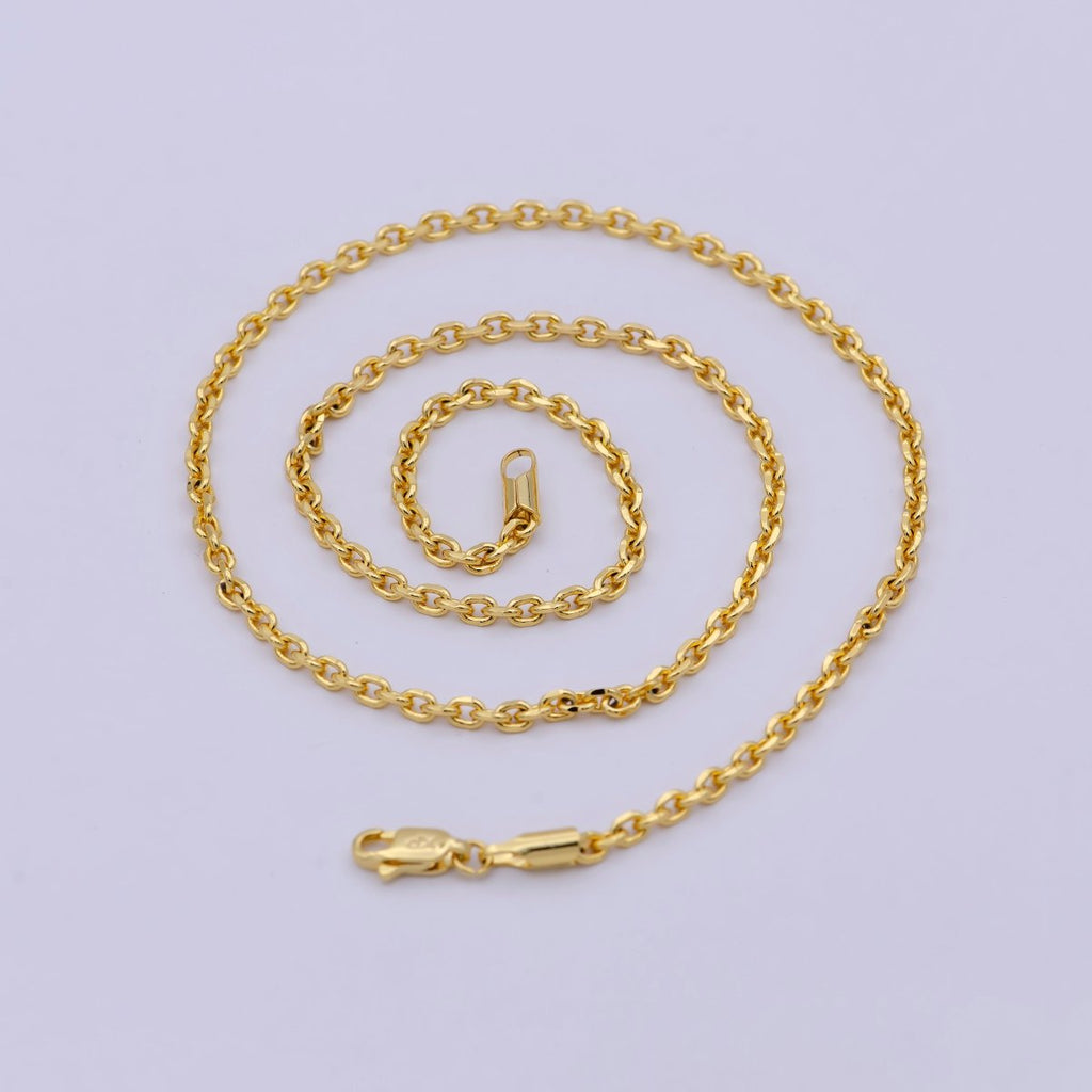 17.7'' Ready to Use 24K Gold plated Thin Cable Necklace Chain, Layering Cable Chain Dainty Necklace, For Pendant Charm Necklace Making | WA-745 Clearance Pricing - DLUXCA