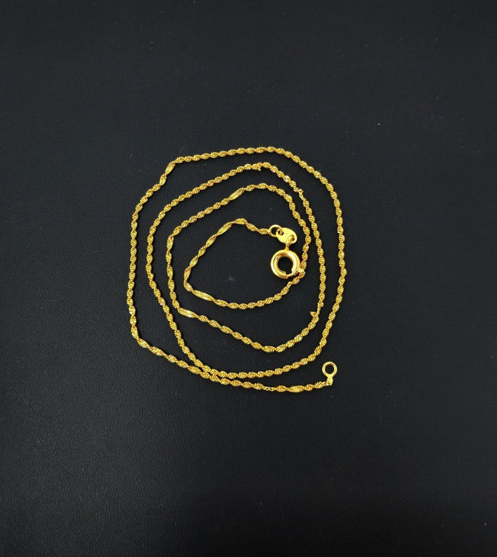 17.7'' Ready to Use 24K Gold Plated Rope Necklace Chain, Layering Rope Chain, Dainty 2.2mm Rope Necklace w/ Spring Ring | CN-003 Clearance Pricing - DLUXCA
