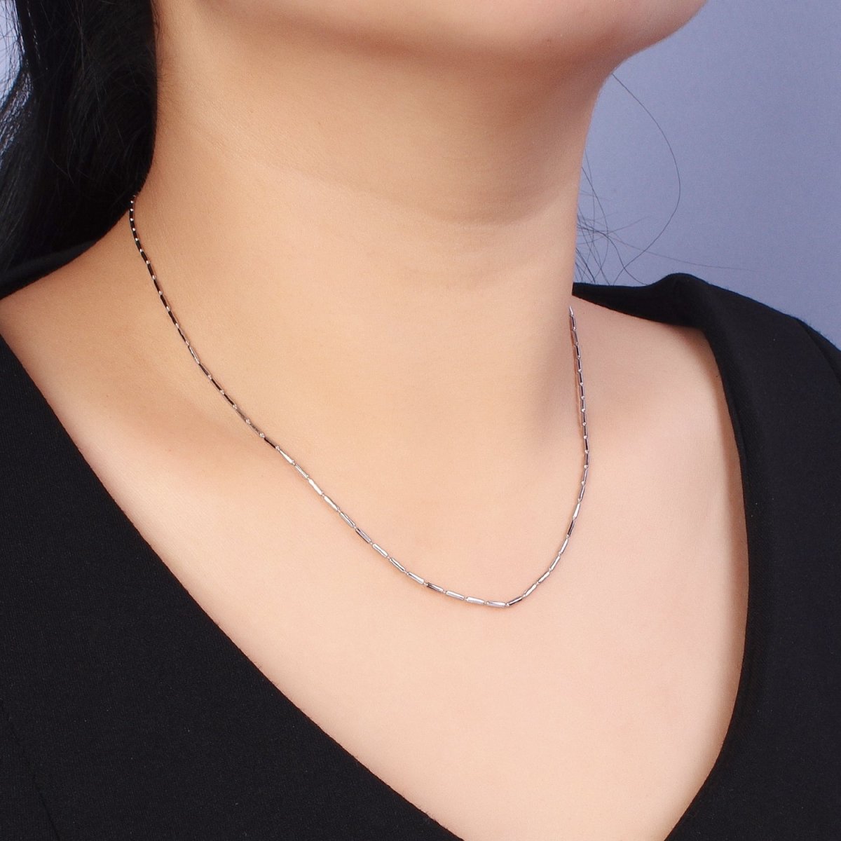 17.75 Inch Tube Chain Silver Dainty Tube Cable Link Necklace Ready to Wear for Jewelry Making w/ Clasp for Jewelry Making Supply | WA-1593 Clearance Pricing - DLUXCA