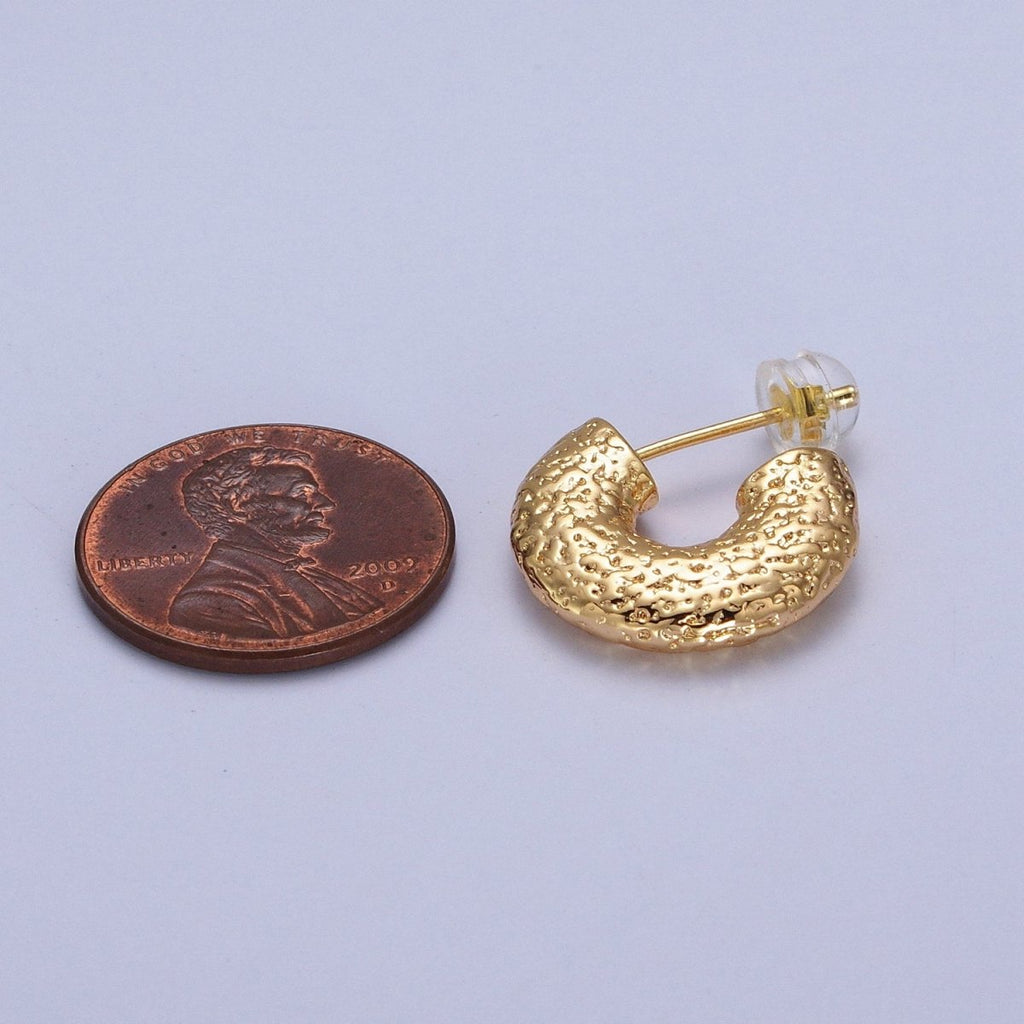 17mm Hammered C-Shaped Textured Chubby Hoop Earrings in Gold & Silver | AB047 AB048