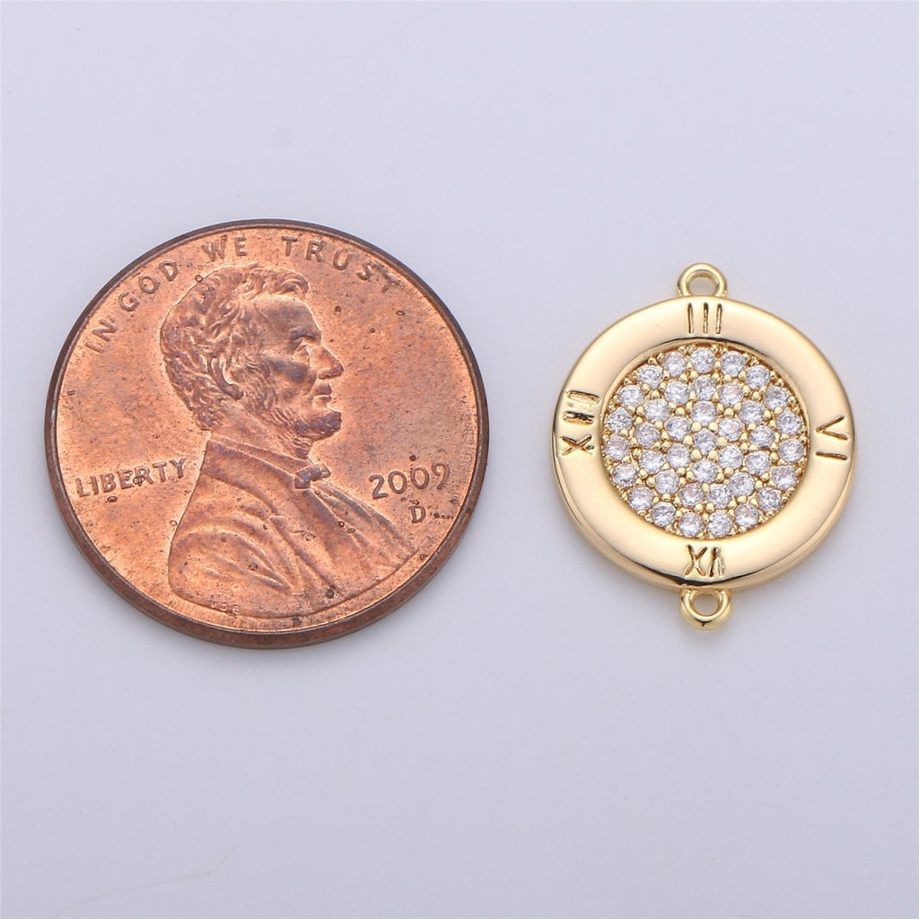 17x13mm 14k Gold plated Clock Charms, Micro Pave Watch Charms, Bracelet Connector, Cubic Jewelry, Cz Time Charms F-323 - DLUXCA