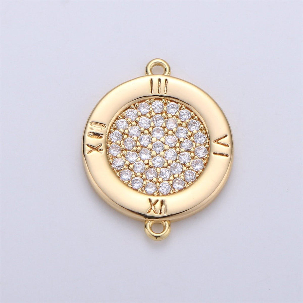 17x13mm 14k Gold plated Clock Charms, Micro Pave Watch Charms, Bracelet Connector, Cubic Jewelry, Cz Time Charms F-323 - DLUXCA