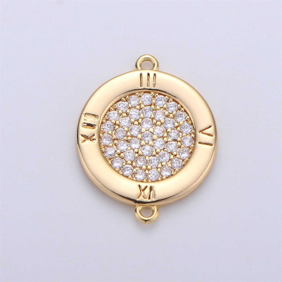 17x13mm 14k Gold plated Clock Charms, Micro Pave Watch Charms, Bracelet Connector, Cubic Jewelry, Cz Time Charms F-323 - DLUXCA