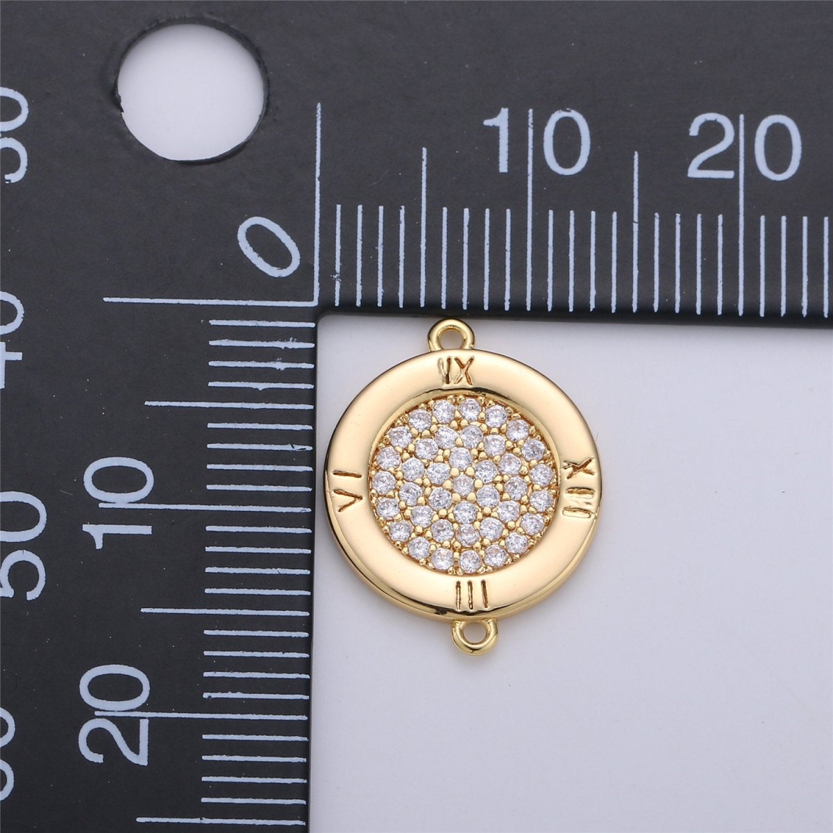 17x13mm 14k Gold plated Clock Charms, Micro Pave Watch Charms, Bracelet Connector, Cubic Jewelry, Cz Time Charms F-323 - DLUXCA