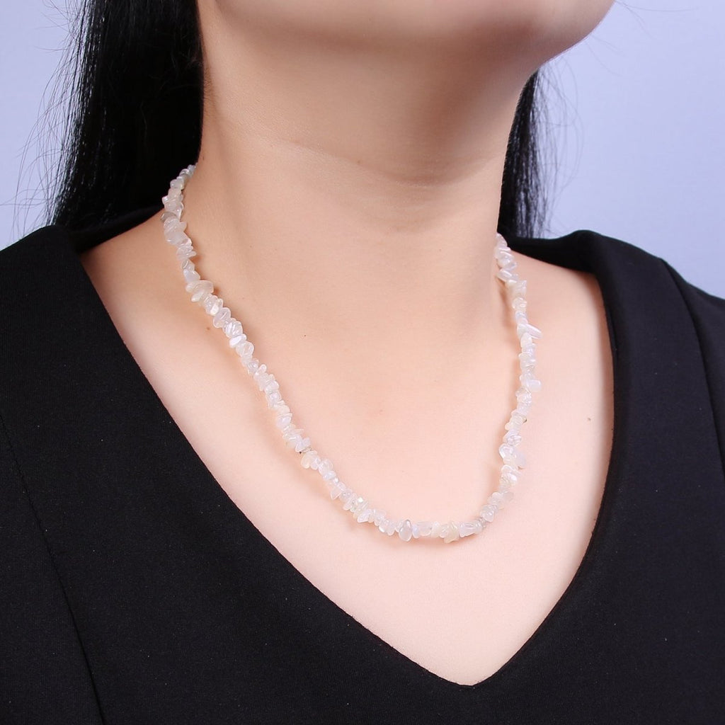 18 Inch Natural Genuine White Moonstone Gemstones Bead Necklace with 2" Extender | WA-633 Clearance Pricing - DLUXCA