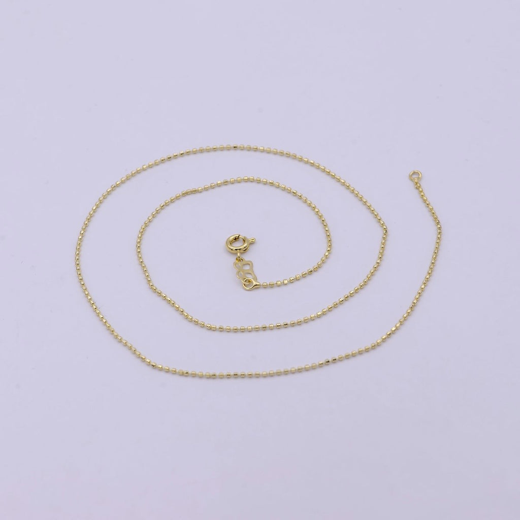 18 Inches Beaded Chain Necklace 14K Gold plated Finished Chain Necklace, Dainty 1.1mm Bead Necklace w/ Spring Ring | WA-533 Clearance Pricing - DLUXCA