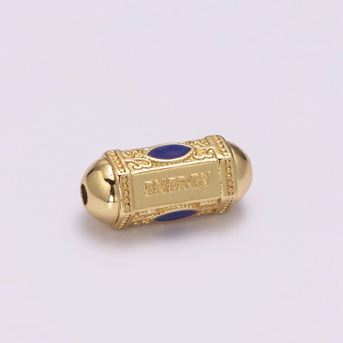18K Dainty Gold plated Positive Energy Word Hexagon Shape Small Hole Tube Spacer Beads, Drum Barrel Beads, Blue Dark Blue Red Yellow CZ Tube Spacer for Bracelet B-623 to B-626 - DLUXCA