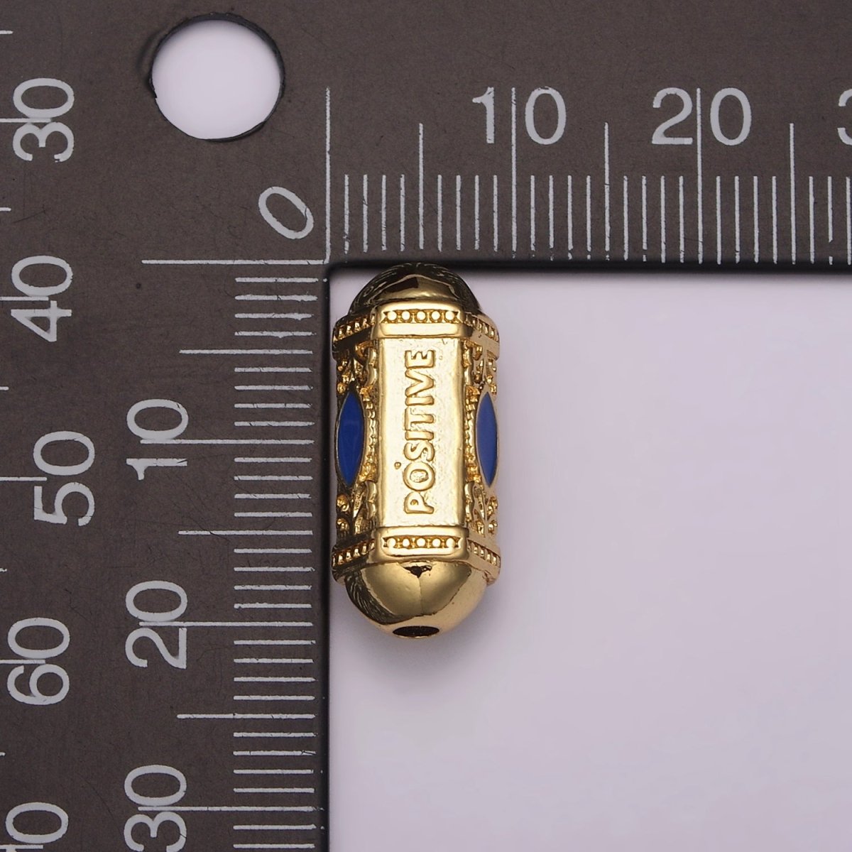 18K Dainty Gold plated Positive Energy Word Hexagon Shape Small Hole Tube Spacer Beads, Drum Barrel Beads, Blue Dark Blue Red Yellow CZ Tube Spacer for Bracelet B-623 to B-626 - DLUXCA