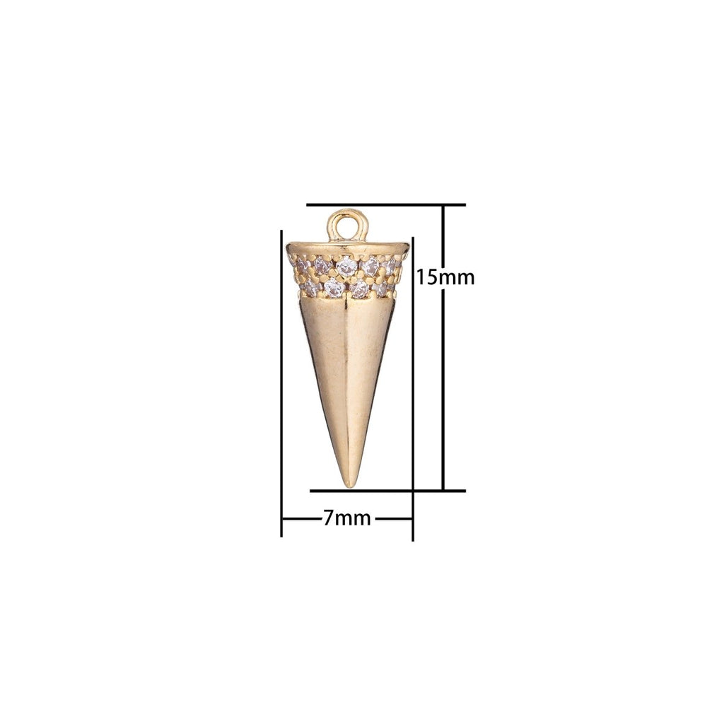 18k Gold Fill CZ Micro Pave Spike Charm Stud Charm, Pave Cone Charm, Jewelry Supplies, DIY Jewelry, Spike Necklace Bracelet Earring CharmC-371 - DLUXCA