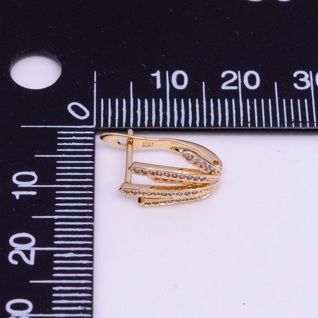 18K Gold plated 14mm Long Palm Leaf Micro Paved CZ English Lock Earrings | Y-850 - DLUXCA