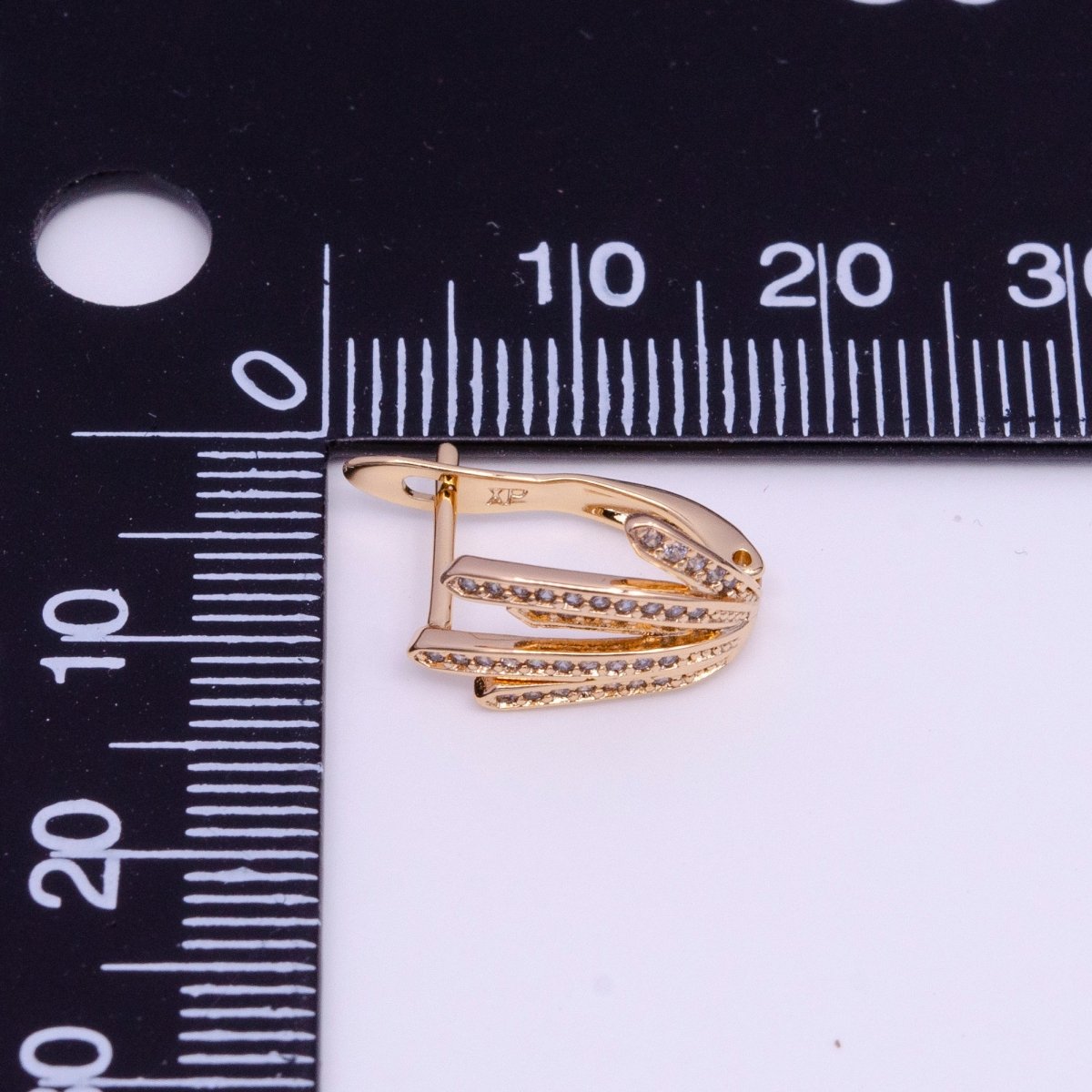 18K Gold plated 14mm Long Palm Leaf Micro Paved CZ English Lock Earrings | Y-850 - DLUXCA