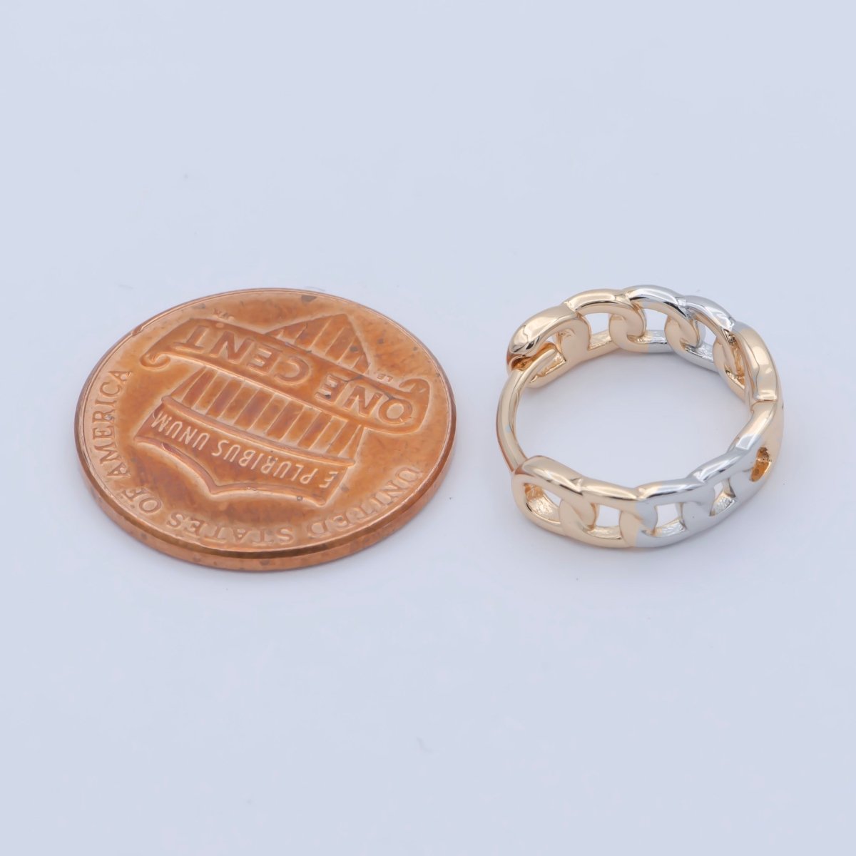 18K Gold plated 15mm Curb Chain Link Mixed Metal Huggie Earrings | AB1205 - DLUXCA