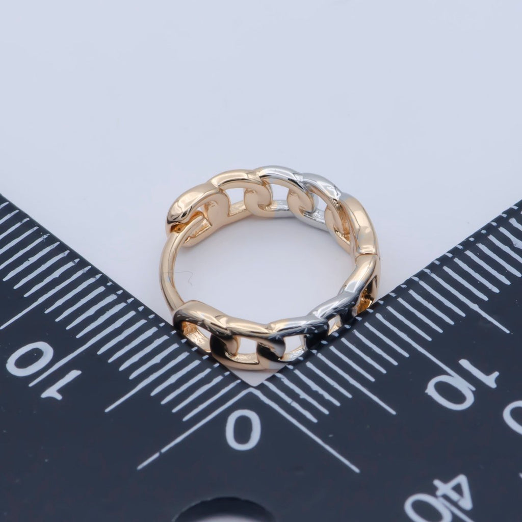 18K Gold plated 15mm Curb Chain Link Mixed Metal Huggie Earrings | AB1205 - DLUXCA
