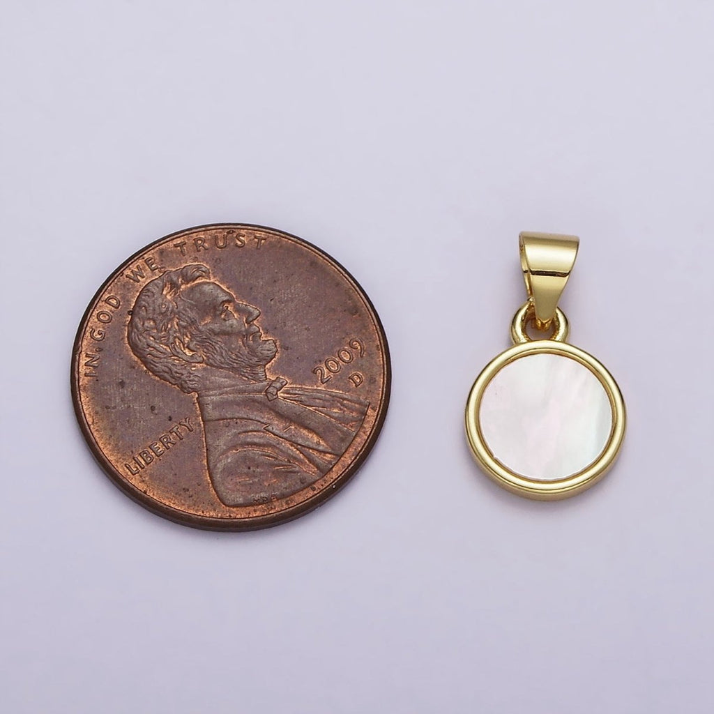 18K Gold plated 16.5mm White Shell Pearl Round Circle Pendant | AA555 - DLUXCA