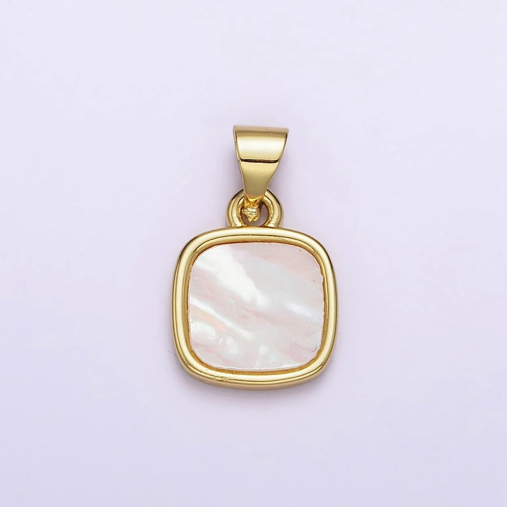 18K Gold plated 17.5mm White Shell Pearl Square Pendant | AA-554 - DLUXCA