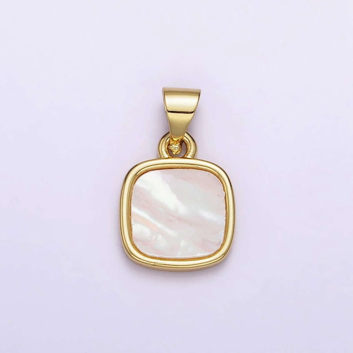 18K Gold plated 17.5mm White Shell Pearl Square Pendant | AA-554 - DLUXCA