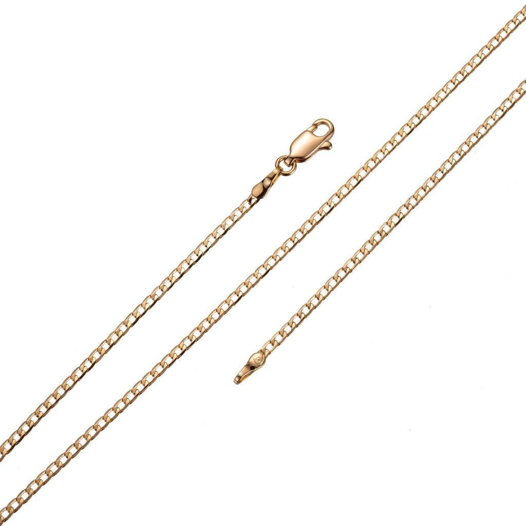 18K Gold plated 2 mm Curb Chain Necklace Gold plated Finished Statement Chain Necklace Ready to Wear 17.7 Inch Gold Chain w/ Lobster Claw | CN-680 Clearance Pricing - DLUXCA