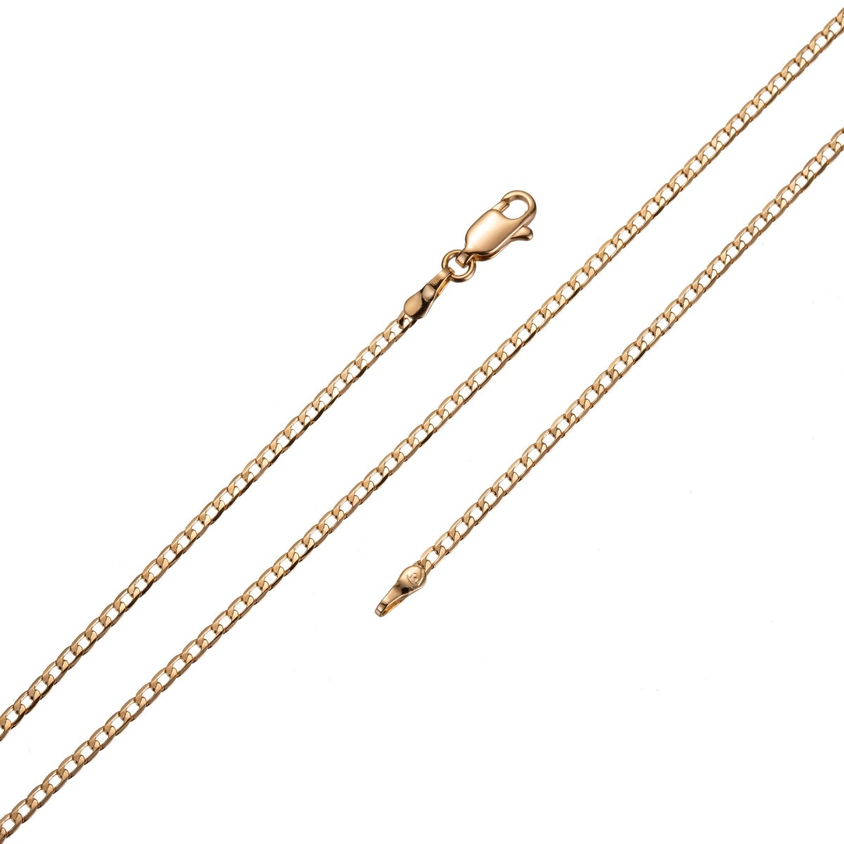 18K Gold plated 2 mm Curb Chain Necklace Gold plated Finished Statement Chain Necklace Ready to Wear 17.7 Inch Gold Chain w/ Lobster Claw | CN-680 Clearance Pricing - DLUXCA