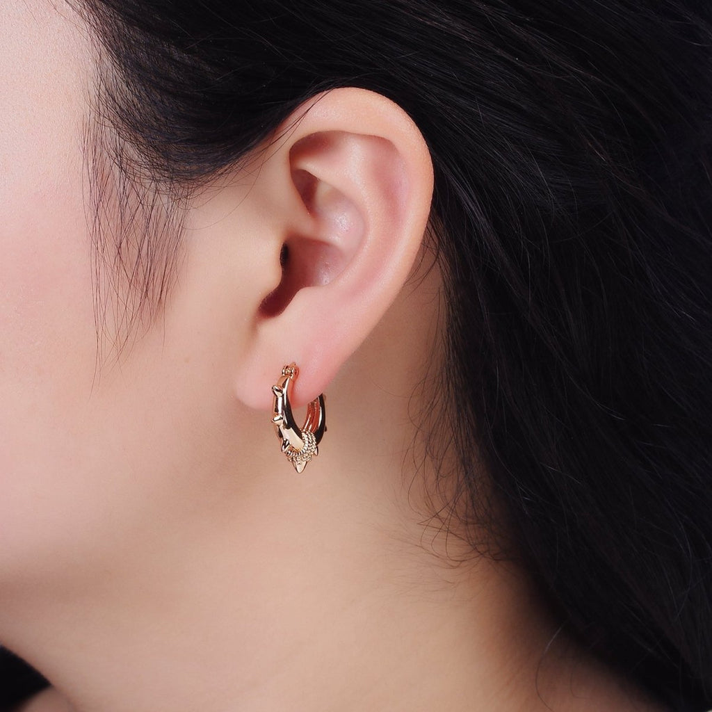 18K Gold plated 20mm Spiked Braided French Lock Latch Hoop Earrings in Silver & Gold | AE812 AE813