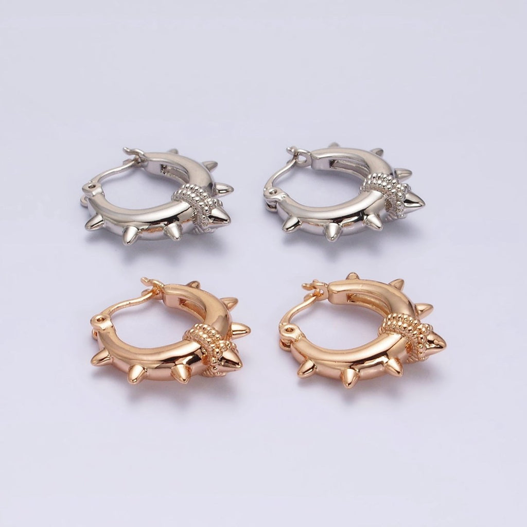 18K Gold plated 20mm Spiked Braided French Lock Latch Hoop Earrings in Silver & Gold | AE812 AE813