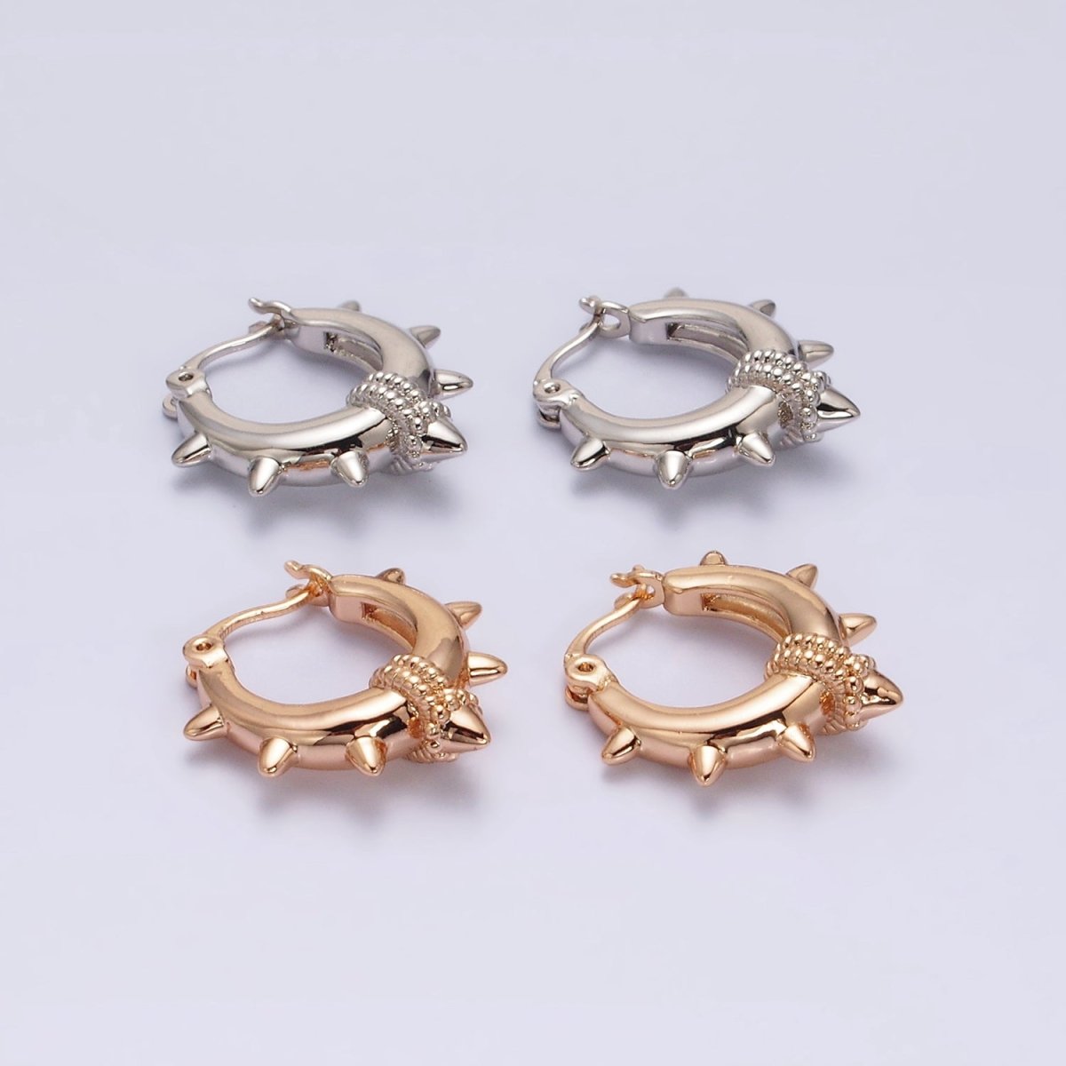 18K Gold plated 20mm Spiked Braided French Lock Latch Hoop Earrings in Silver & Gold | AE812 AE813
