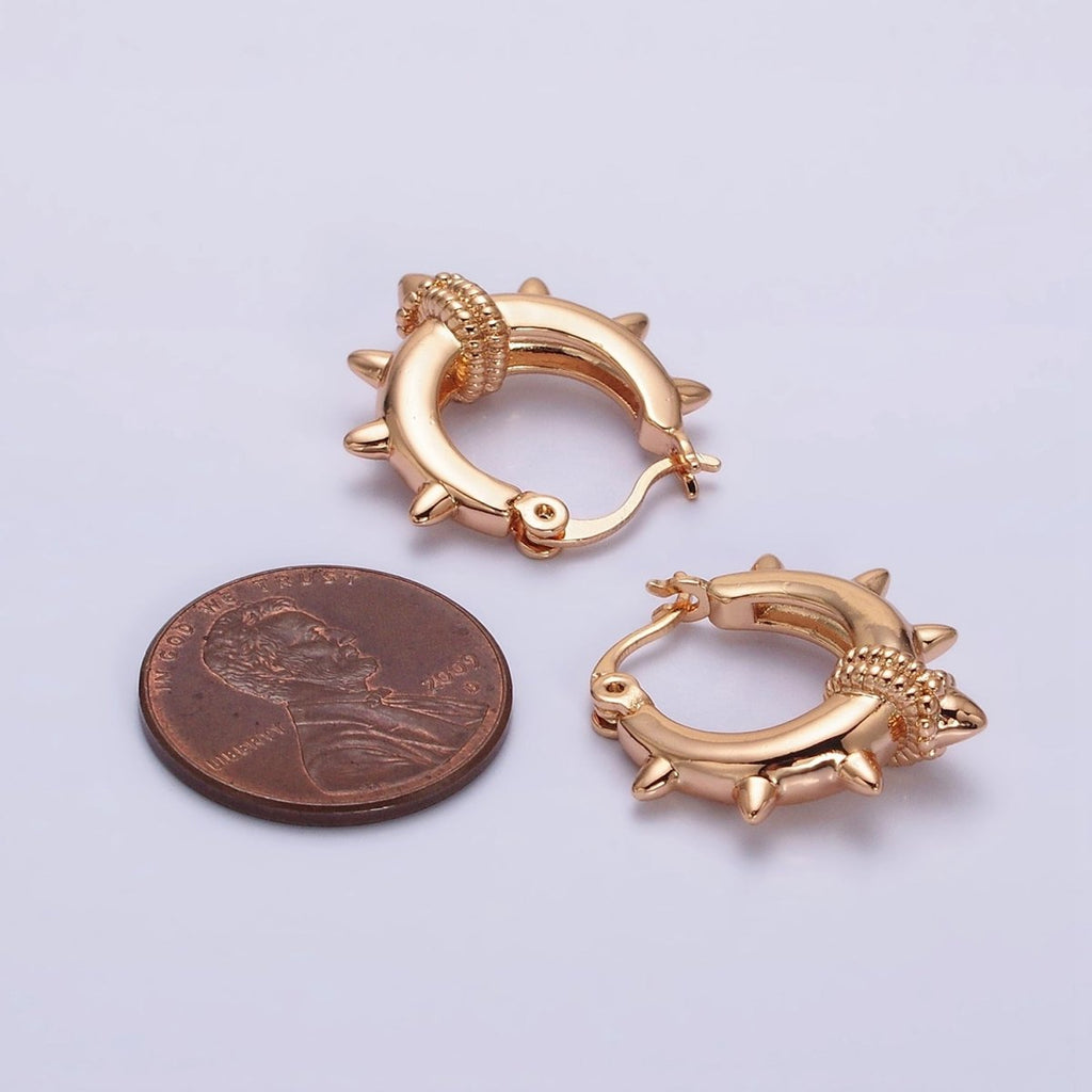 18K Gold plated 20mm Spiked Braided French Lock Latch Hoop Earrings in Silver & Gold | AE812 AE813